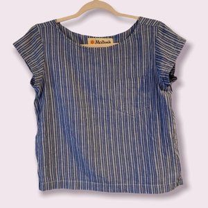 Mollusk cotton blue stripe cap sleeve blouse